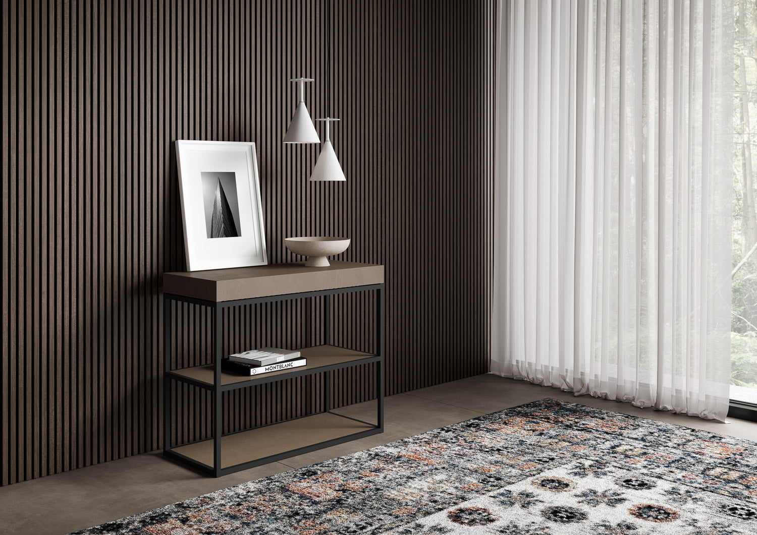 Consolle Allungabile 90-196x40x77 cm Plano Small Tortora Telaio Antracite