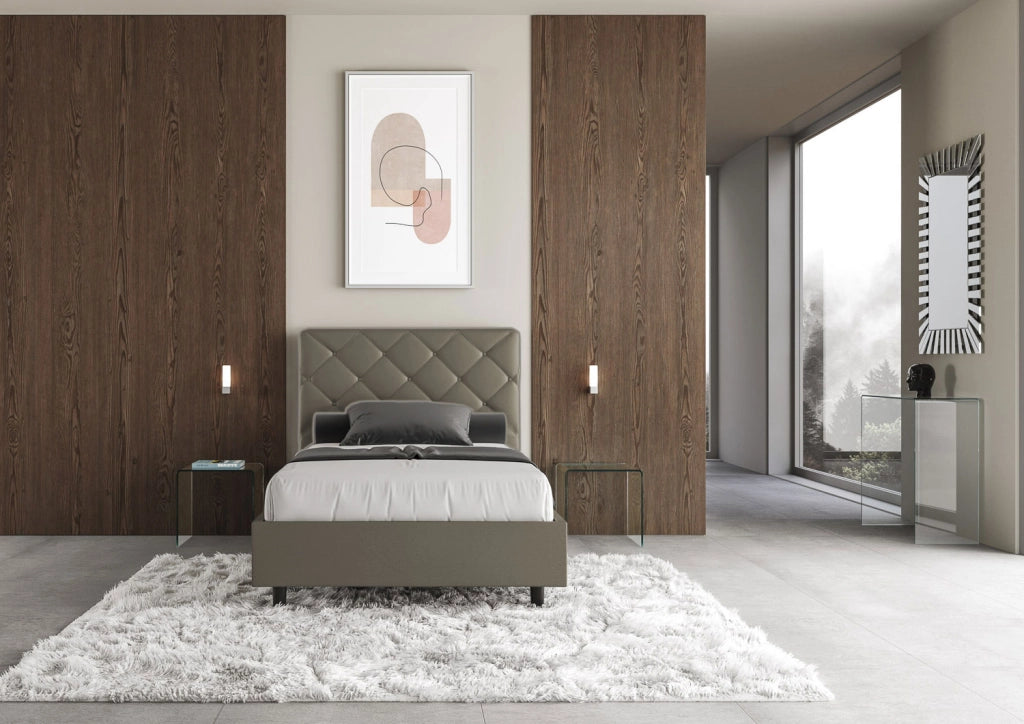BS COM Letto una piazza e mezza senza rete imbottito 110x190 similpelle cappuccino