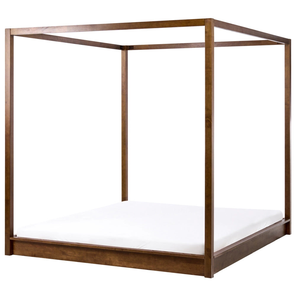 Letto in legno marrone scuro 160 x 200 cm con baldacchino dal design minimalista
