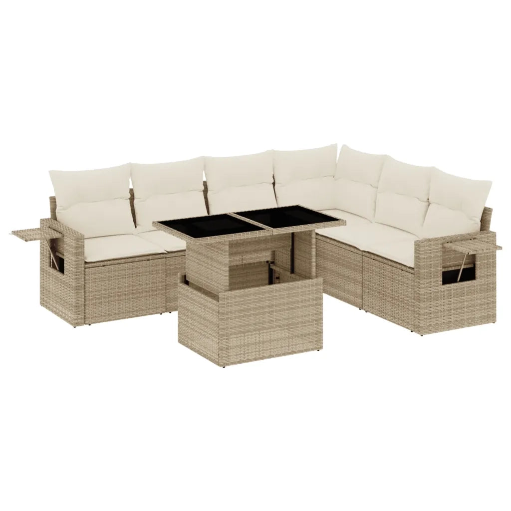 Set Divani da Giardino 7 pz con Cuscini Beige in Polyrattan