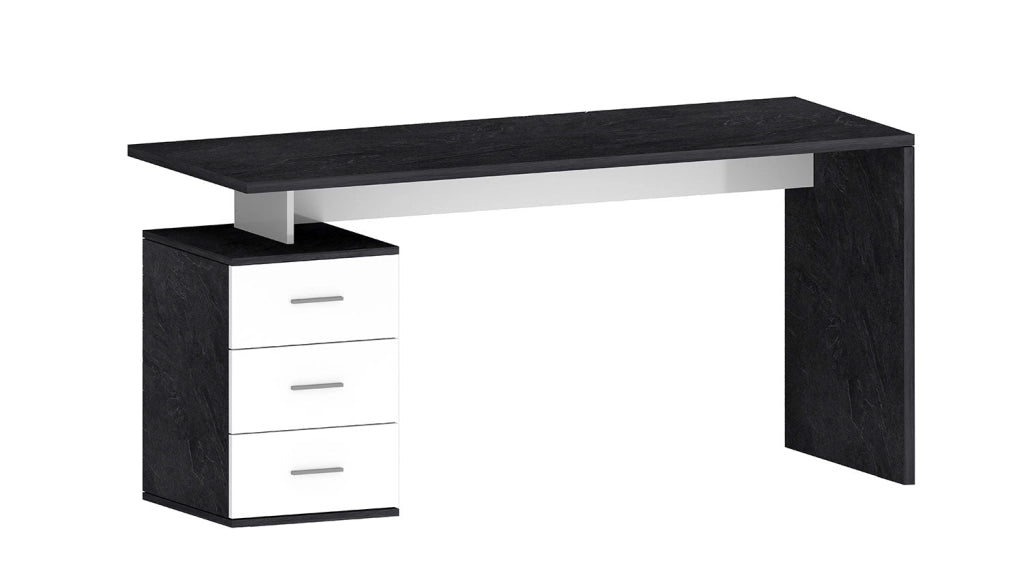 Scrivania 3 Cassetti 160x60x75 cm New Selina Bianco Lucido/Report Grigio