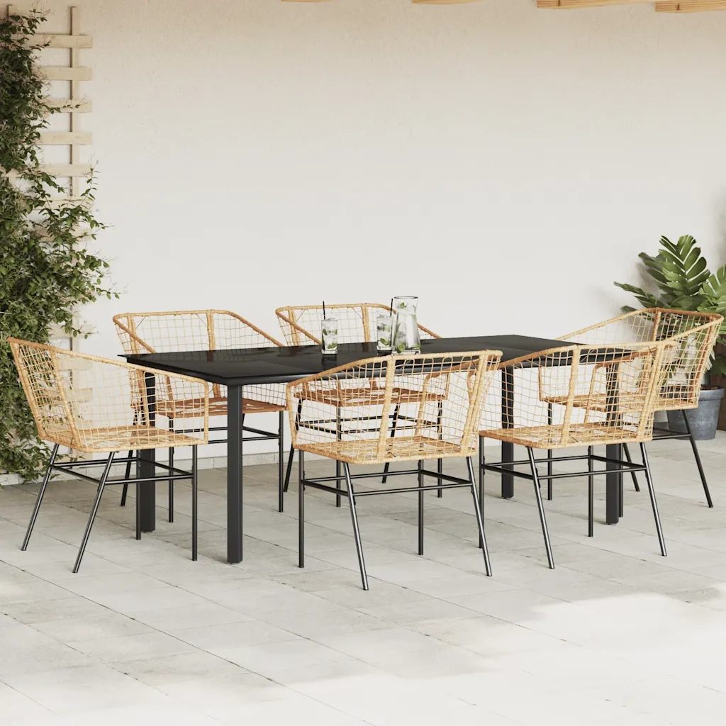 Set Pranzo da Giardino 7pz Marrone Polyrattan Vetro