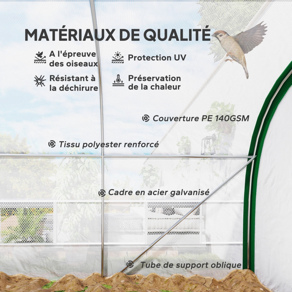 Serra Tunnel da Giardino 18m2 ¨C Xylo ¨C 6x3x2m Acciaio Galvanizzato PE Bianco 8 Finestre