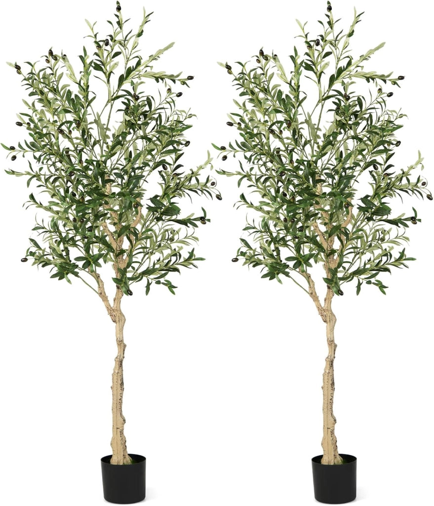 Olivier Artificiale 180 cm con 1296 foglie in PEVA, 72 olive, finto ulivo interno con vaso riempito di cemento, pianta artificiale interna, decorazione per casa, soggiorno, camera da letto