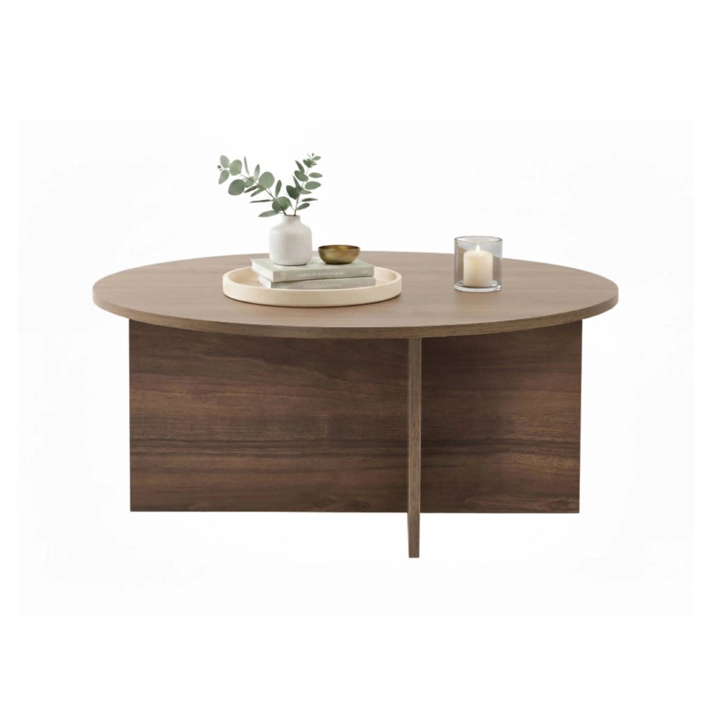 Simbario, Tavolino da Salotto Forma Rotondo, 90x90x40h cm Marrone Noce