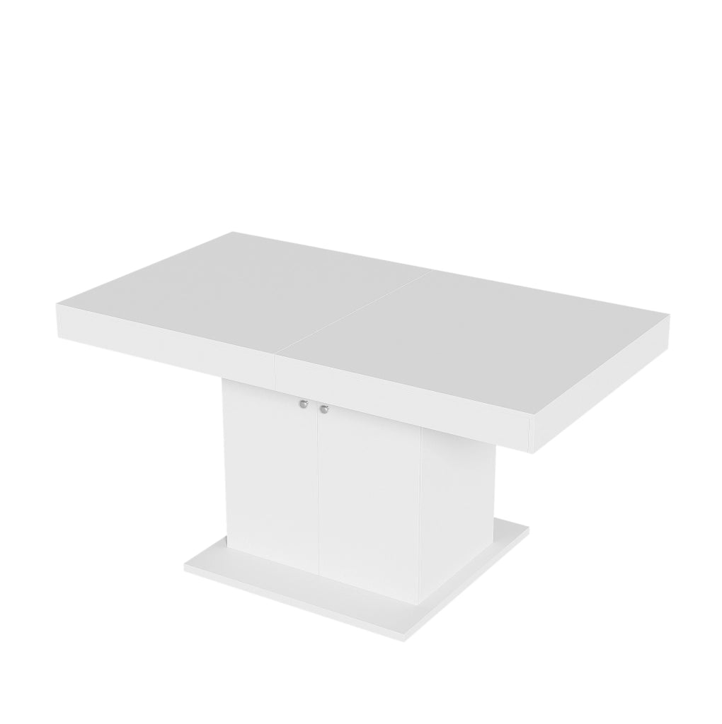 Tavolo da pranzo allungabile 140/180 cm con vano contenitore; pannello truciolare bianco
