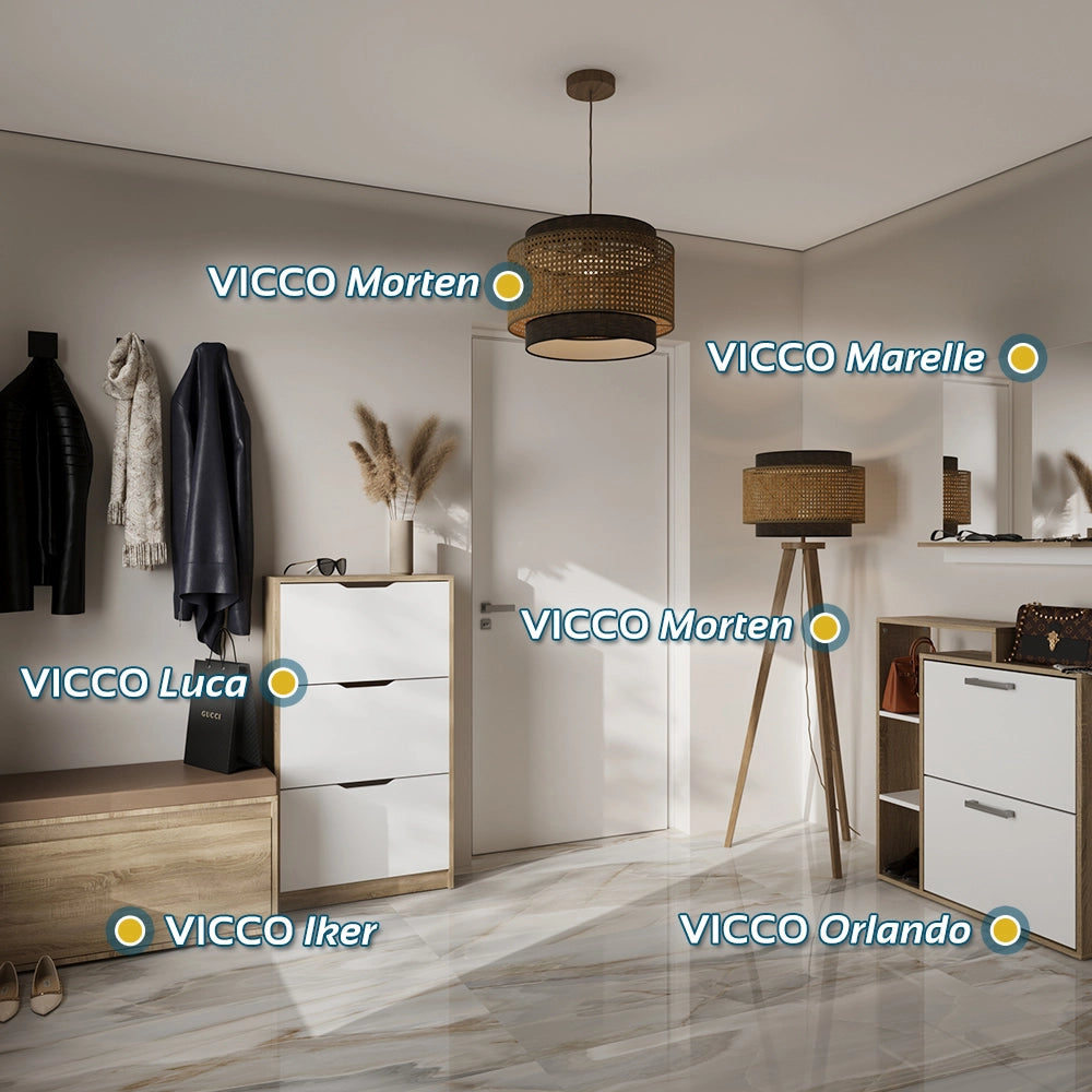 Vicco Scarpiera da ingresso Quercia dorata/antracite 24.5 x 90 cm 2 scomparti