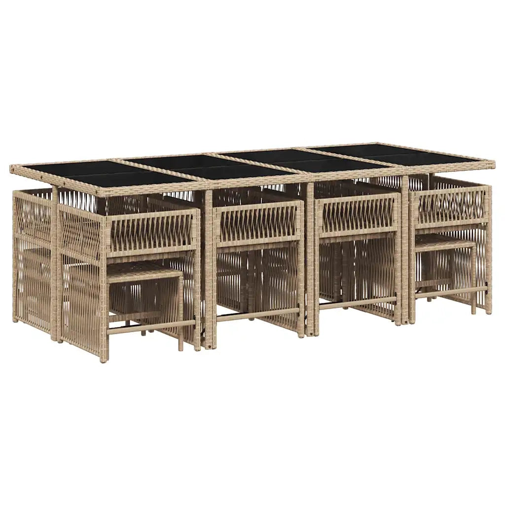 Set Pranzo da Giardino 13 pz con Cuscini Beige Misto Polyrattan 3211704