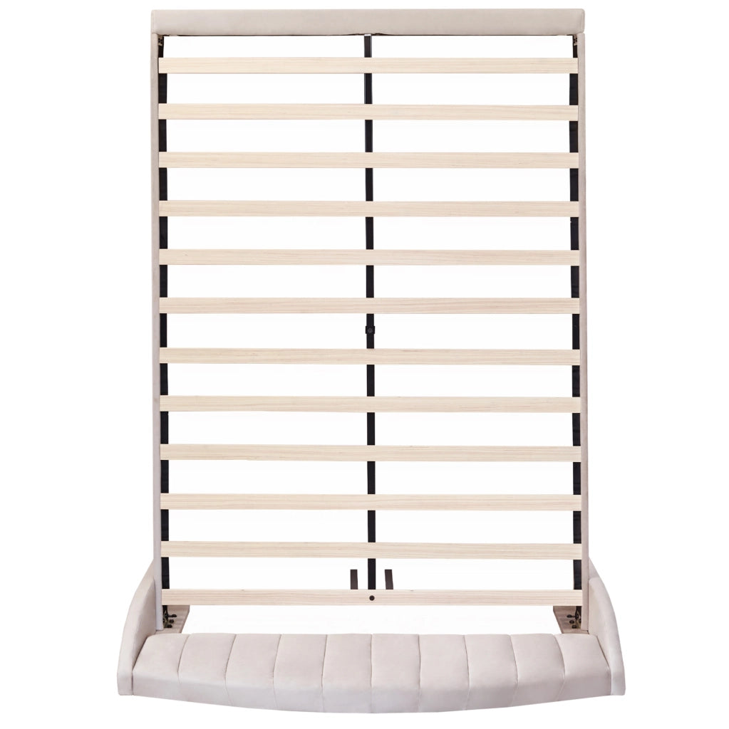 Letto imbottito 140x200 cm; testiera alta; struttura stabile; velluto beige
