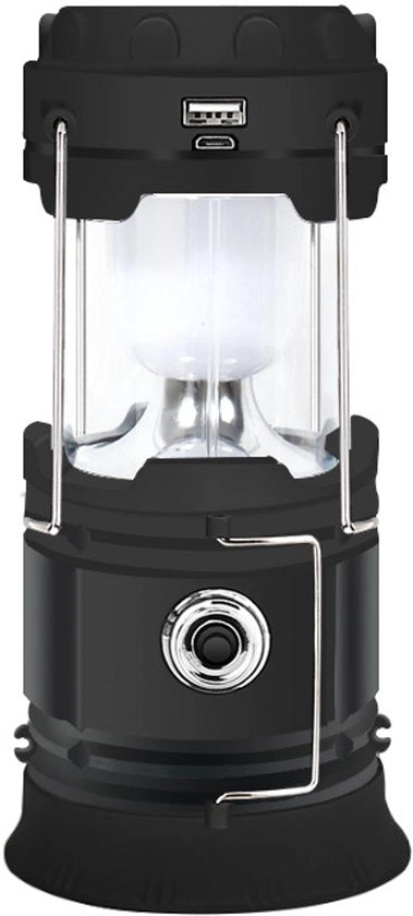 Lanterna esterna LED con batteria ricaricabile via energia solare USB, lunga durata della batteria, lampada da campeggio, lampada da esterno potente, nera