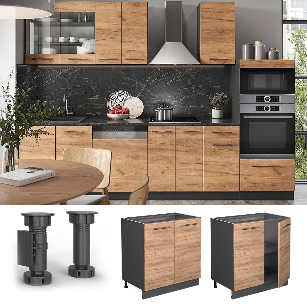 Mobile lavello cucina Fame-Line Rovere dorato/Antracite 80 cm con ripiano, senza piano di lavoro Vicco