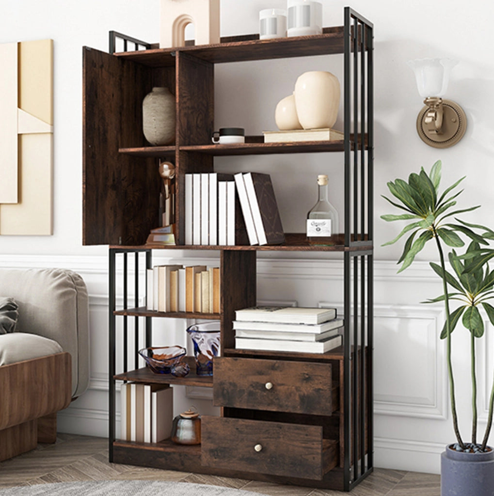 Libreria con ante e cassetti 100x30x173,5 cm Nero marrone
