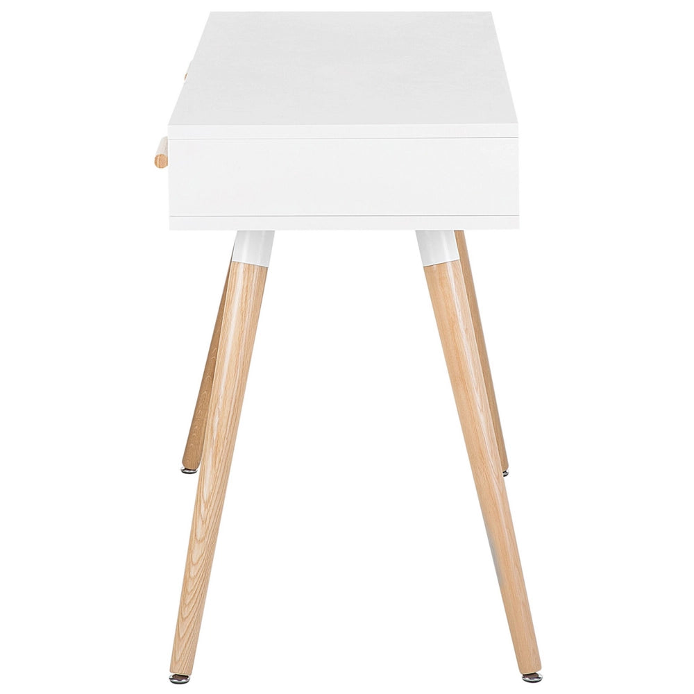 Scrivania Bianco Grigio 120 x 45 cm 2 Cassetti Scaffale Gambe in Legno Massello Contemporaneo