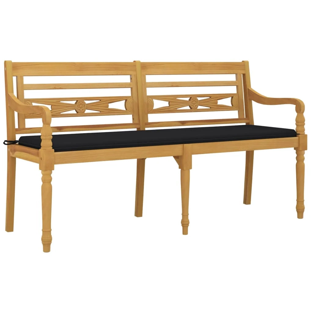 Panca da giardino mobili da esterno per patio mobili da terrazza con cuscino nero 150 cm legno massello di teak 02_0011081
