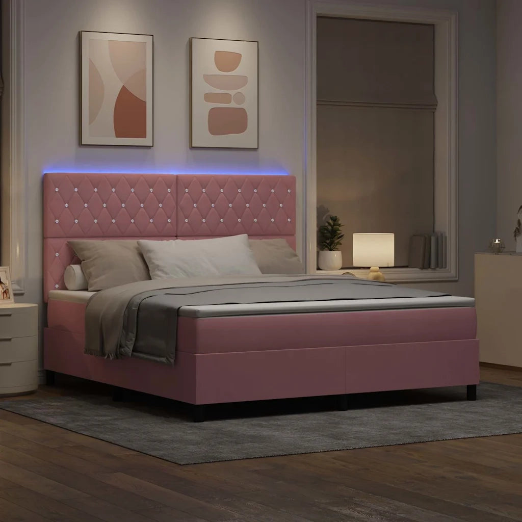 Letto a Sorgente LED con materasso Rosa 180 x 200 cm Velluto 3343267