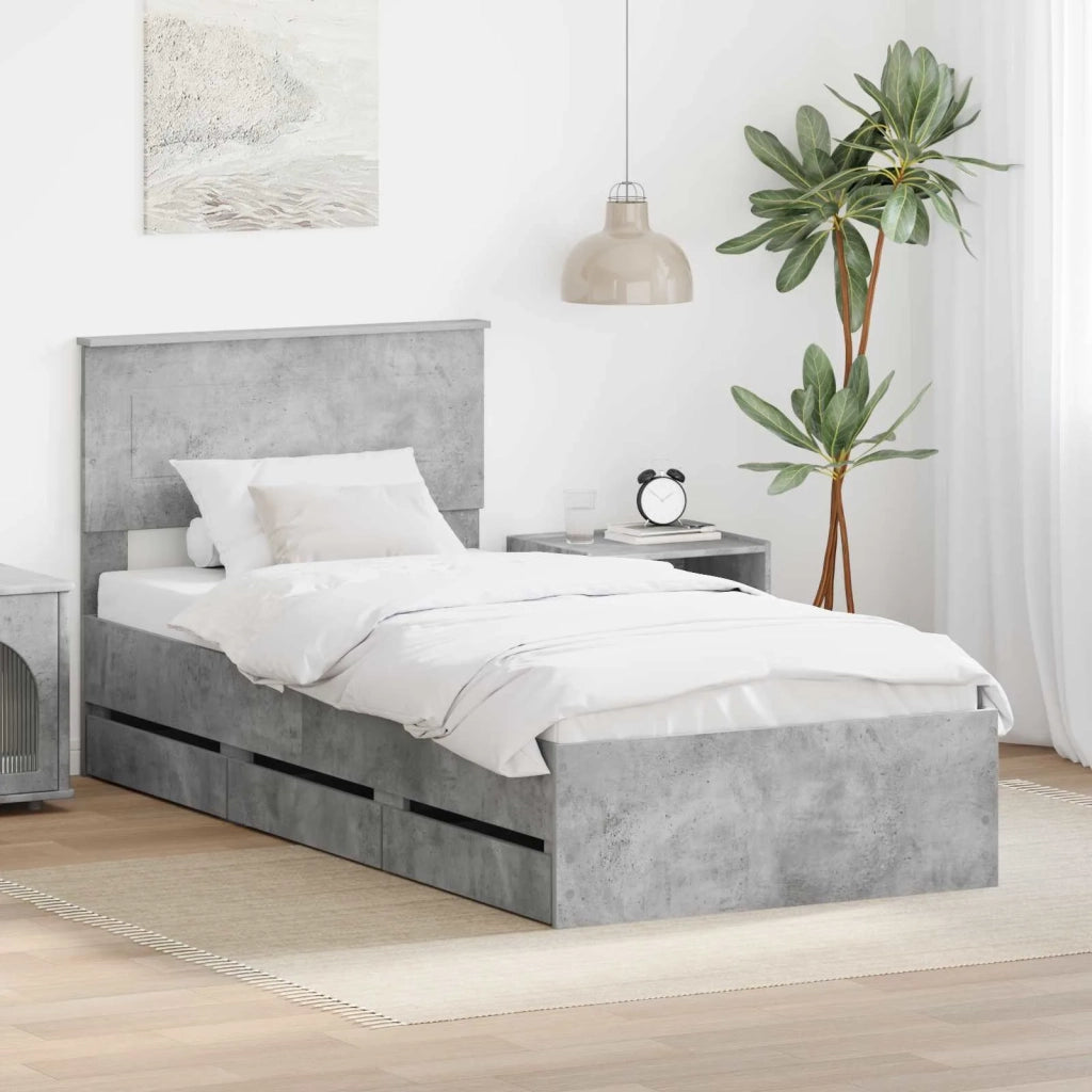 Letto singolo | Letto per adulti | Struttura del letto con cassetto Grigio cemento 75 x 190 cm