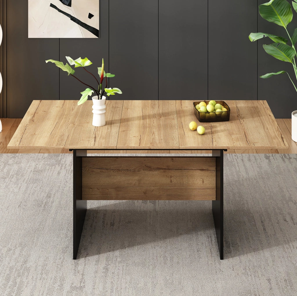 Tavolo da pranzo allungabile 140-180x80 cm in MDF; colore nero e noce scuro