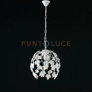 Lampadario in ferro laccato bianco con decorazione effetto shabby chic e strass in cristallo 1 luce