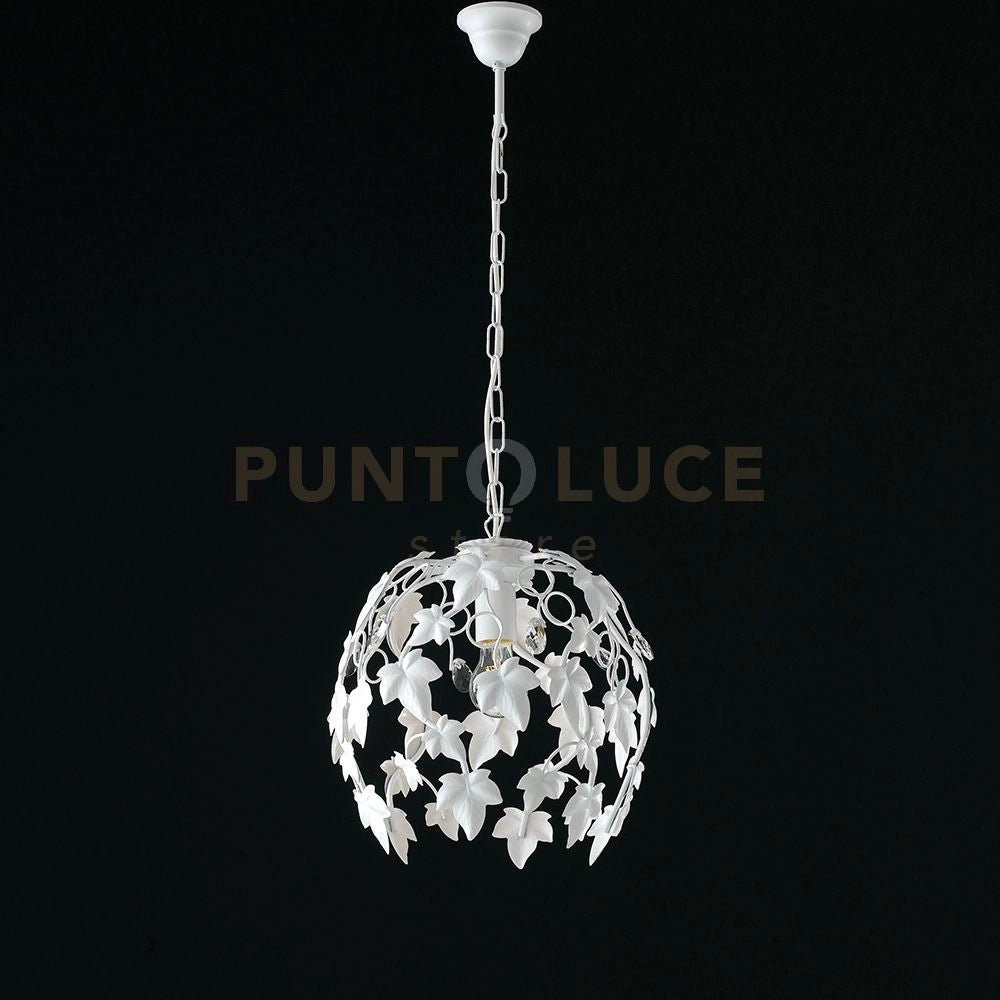Lampadario in ferro laccato bianco con decorazione effetto shabby chic e strass in cristallo 1 luce