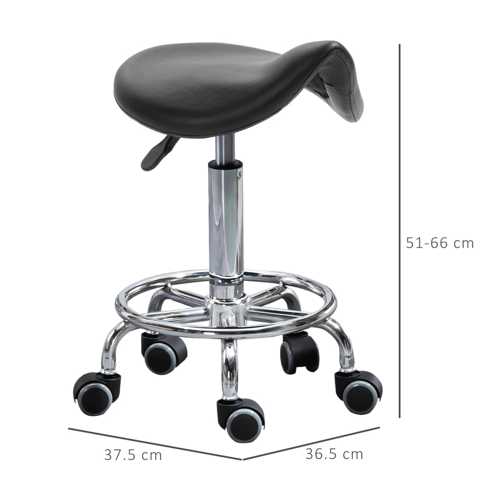 Sgabello Regolabile in Altezza con 5 Ruote e Seduta Ergonomica Imbottita in Gommapiuma, 36.2x37.5x51-66 cm, Nero