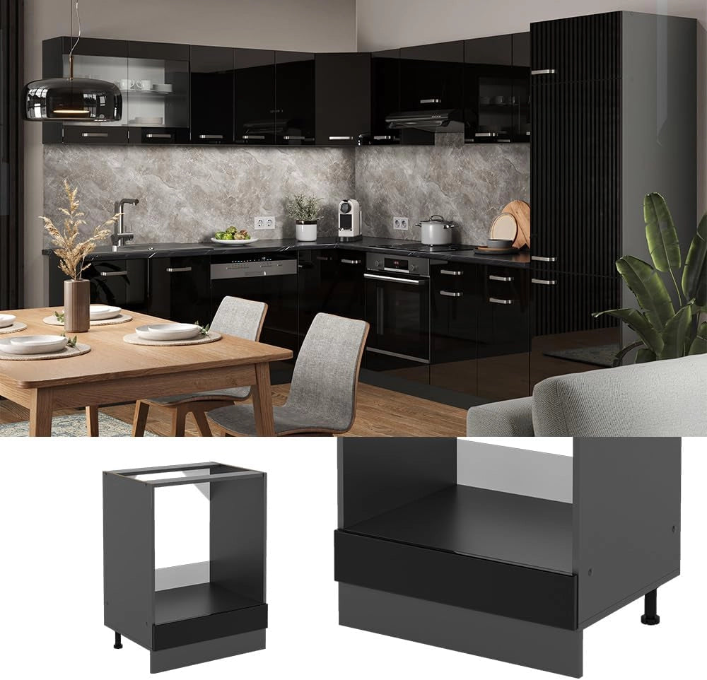 Mobile per forno da incasso R-Line, Nero lucido, 60 cm senza piano di lavoro, per la libera combinazione all'interno di sistemi cucina modulari