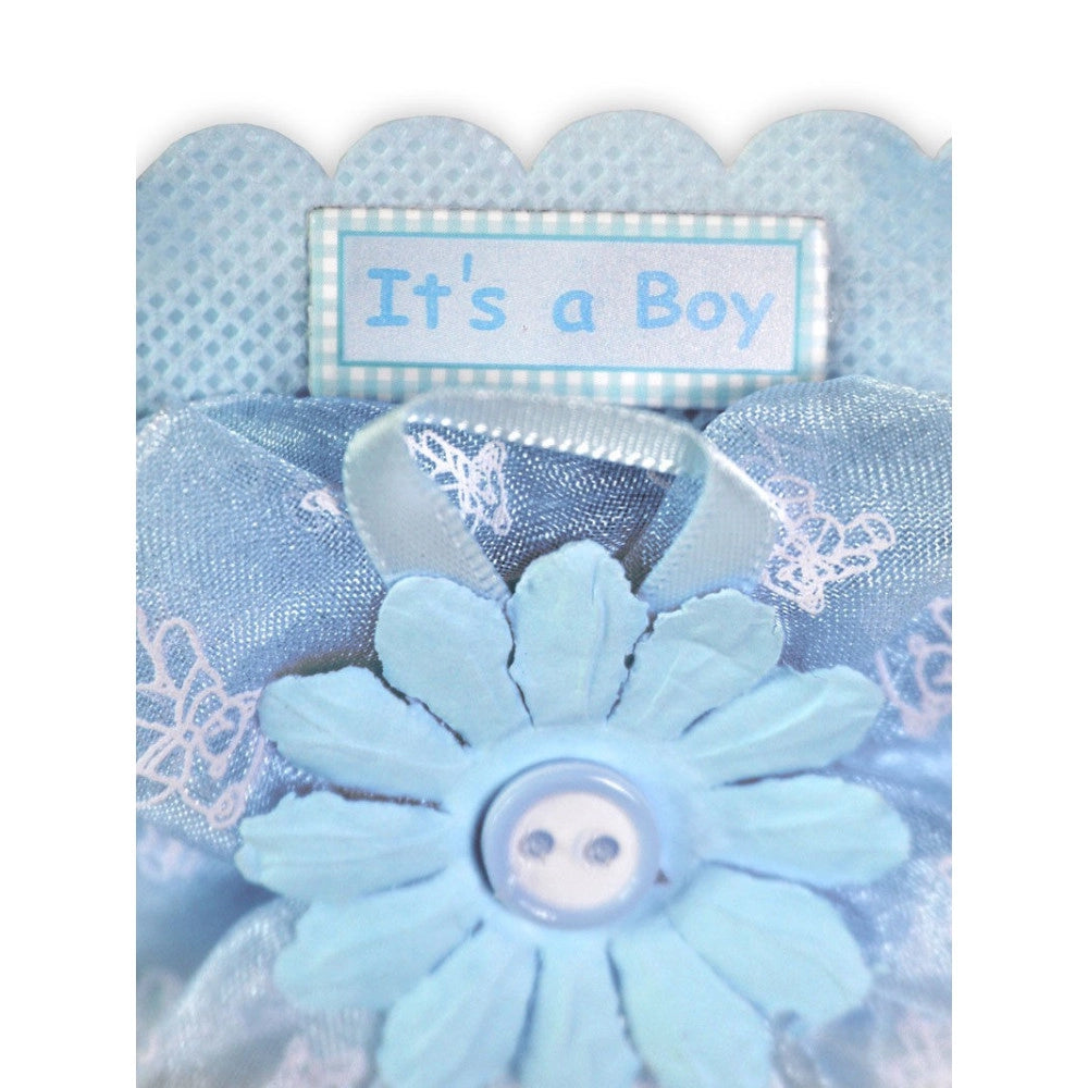Trade Shop - 12 Scatolina Porta Confetti Con Fiore Bomboniera Nascita Battesimo Bimbo Azzurro -