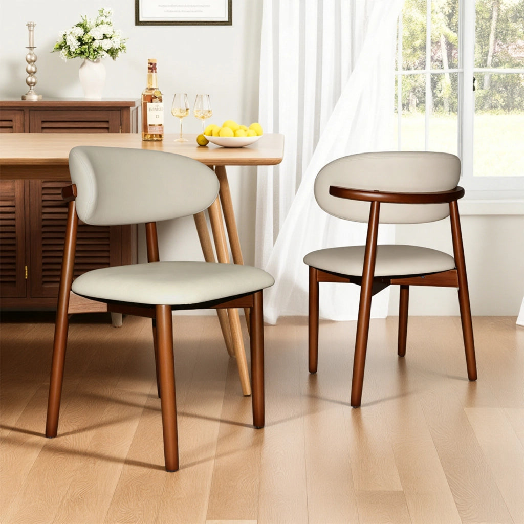 SEDIA Set da 2 pezzi con schienale ergonomico in PU bianco e legno di quercia color noce