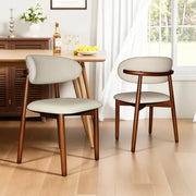 SEDIA Set da 2 pezzi con schienale ergonomico in PU bianco e legno di quercia color noce
