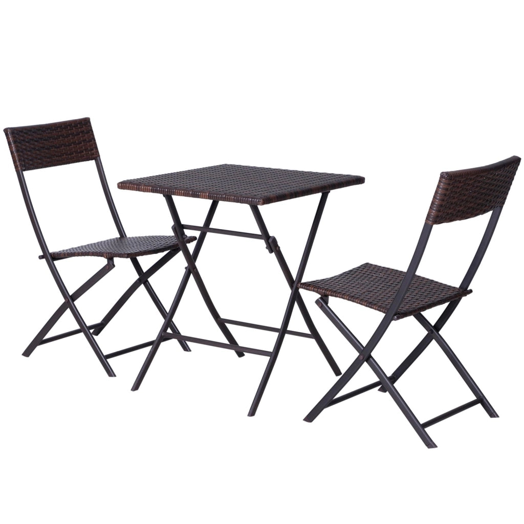 EasyComfort Set da Giardino Pieghevole da 3 Pezzi in Rattan PE e Metallo, Set 2 Sedie e Tavolino da Caffè, Protezione dai Raggi UV, Set di Mobili da Balcone, per Patio e Cortile, Marrone