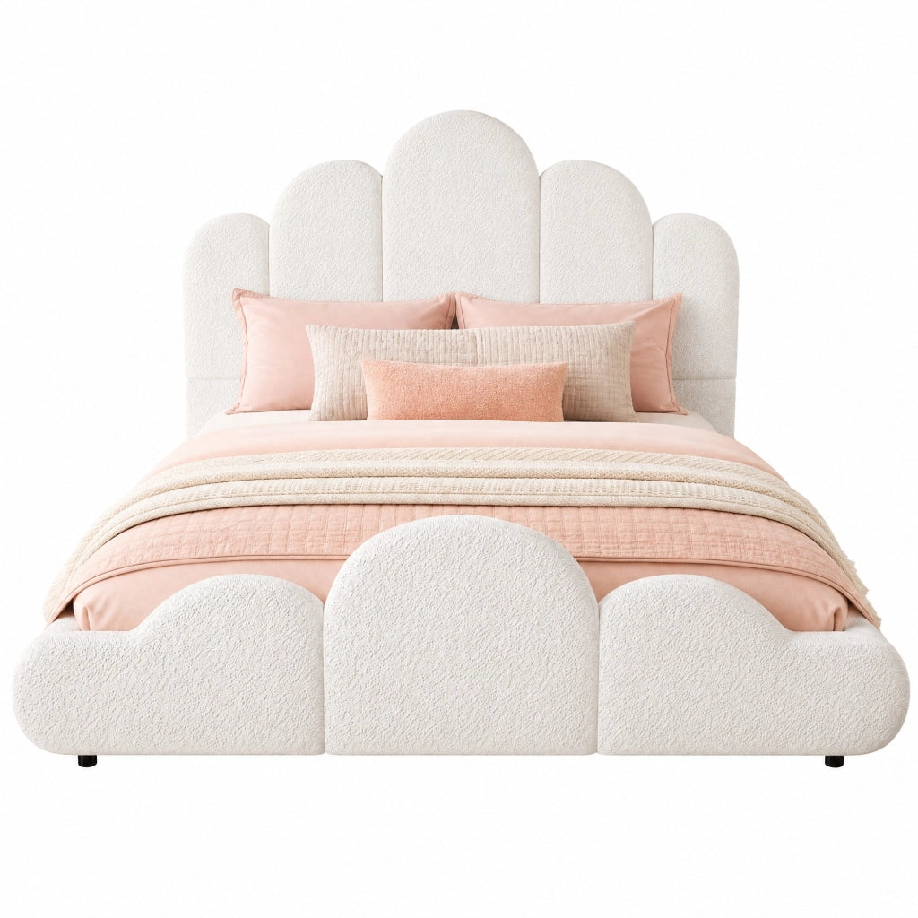 Letto per bambini imbottito 140x200 cm in bouclé beige con testiera e struttura con rete a doghe
