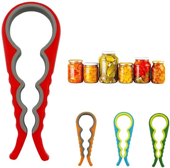 Apri bottiglie 4 in 1 con manico a anello, apri lattine, ausilio per mani deboli, ausilio per mani artritiche, apri lattine per anziani e bambini.