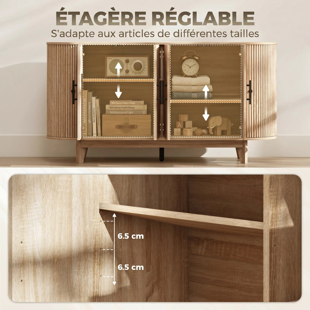 Credenza ovale con 4 ante e 2 ripiani regolabili ¨C Xylo ¨C 147x40x76 cm, quercia