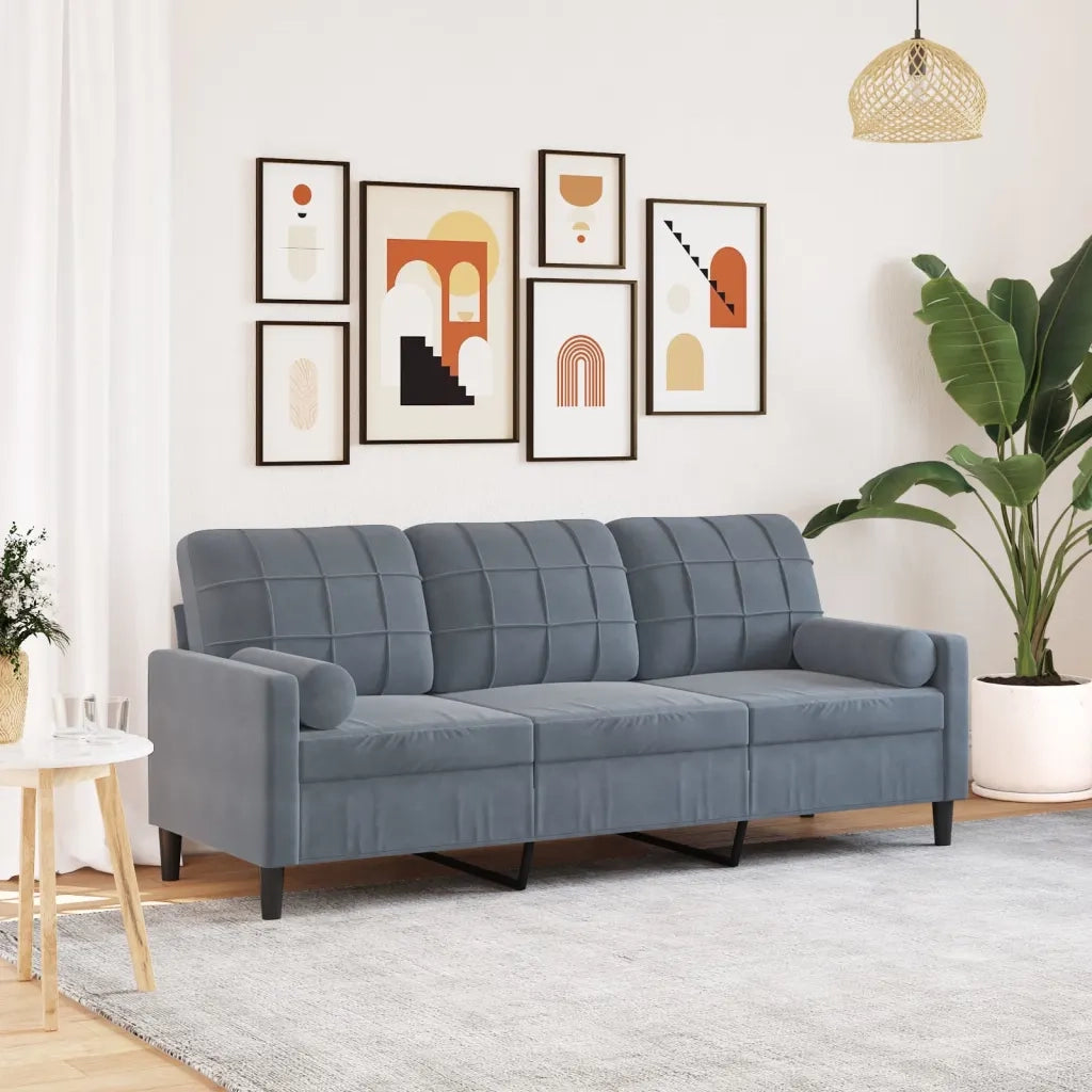 vidaXL Divano a 3 Posti con Cuscini Grigio Scuro 180 cm in Velluto