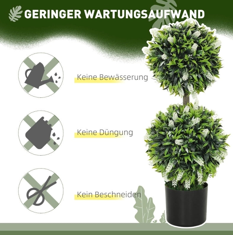 Set di 2 Piante Artificiali di Lavanda da 70 cm con Vaso in Cemento per Interni ed Esterni