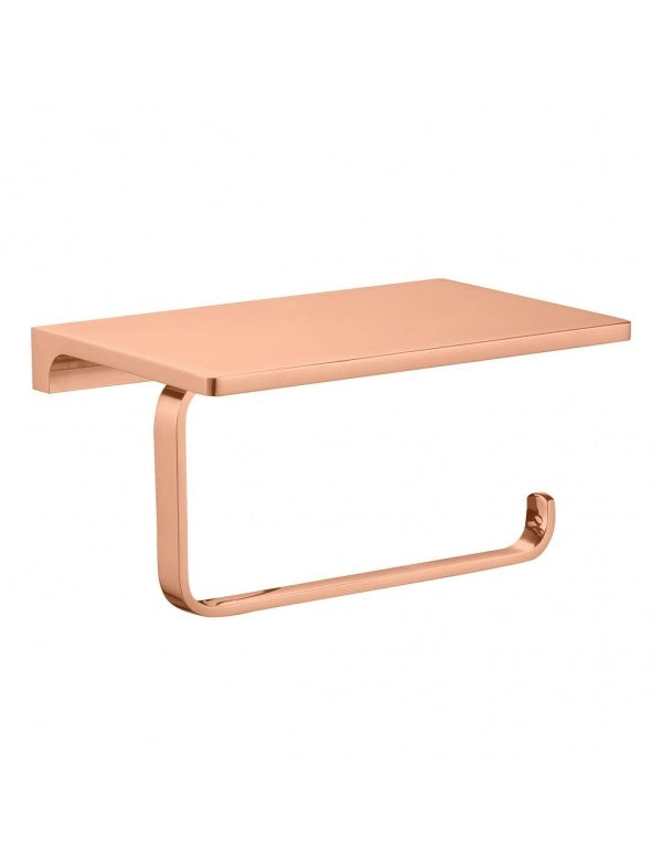 Portarotolo da parete con mensola NIL in ottone oro rosa lucido 15,8 cm