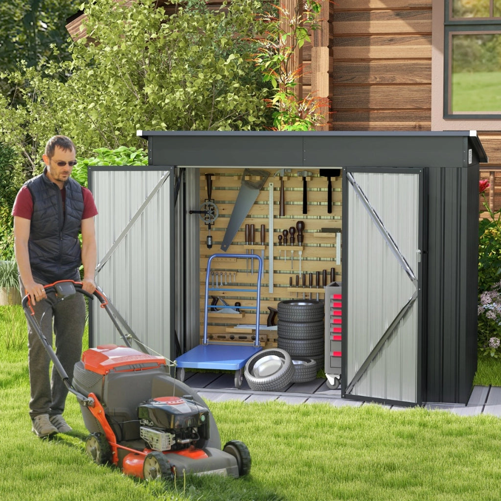Capannone da giardino per stoccaggio con design a tetto inclinato, Casa per attrezzi da giardino con 2 porte Grigio-Casette da giardino