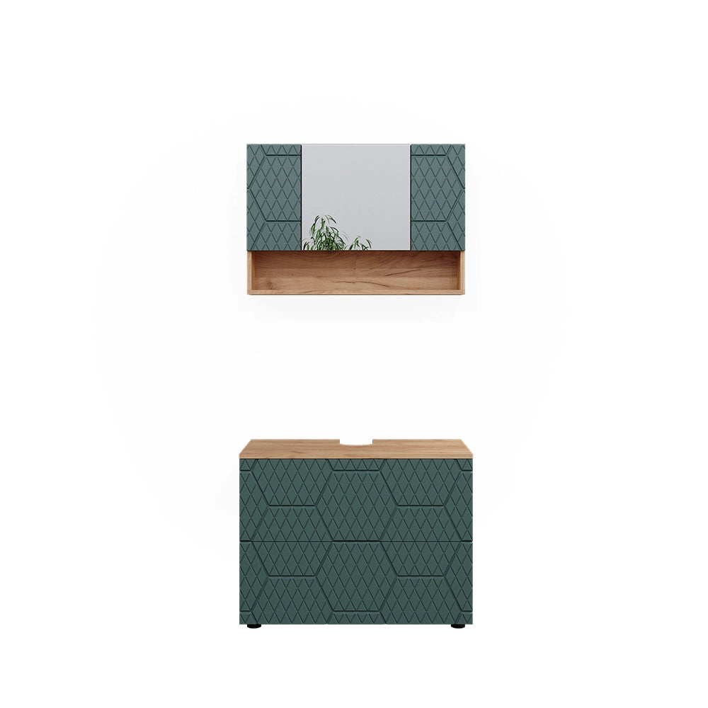 Vicco Set mobili bagno Quercia verde/oro 2 parti, base 80 cm