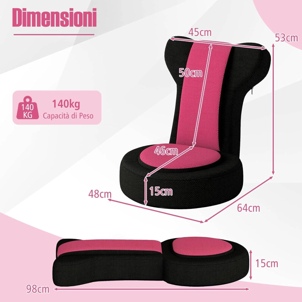 Sedia da Terra, Poltrona Relax con Schienale Regolabili a 14 Posizioni, Sedia da Pavimento Pieghevole, per Camera da Letto e Salotto (Rosa)