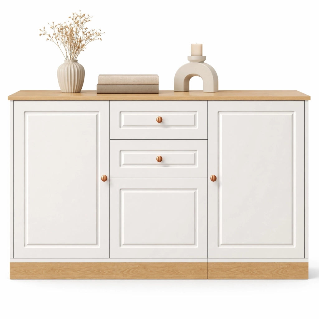 Credenza bianca effetto legno con ante e cassetti 135,5 cm