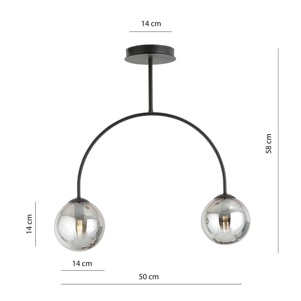 Plafoniera Moderna Utu 2 Luci In Acciaio Nero E Vetro Fumè