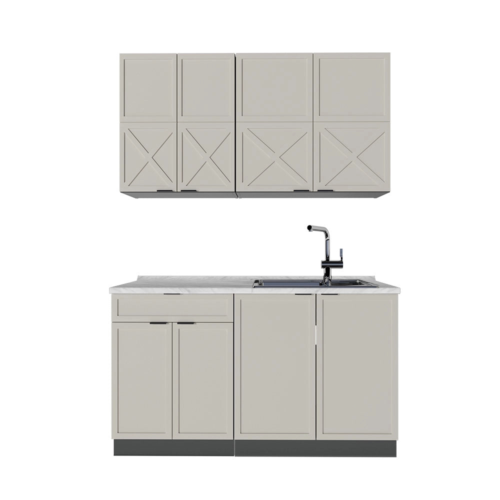 Cucina completa Fame-Line GrigioBeige/Antracite 140 cm, PL Marmo Vicco