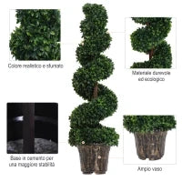 Piante Finte da Interno di Bosso a Spirale 120cm, Pianta Artificiale da Interno ed Esterni con Vaso Incluso, Pianta Finta per Decorazione Casa, Ufficio, Soggiorno, Giardino, Verde