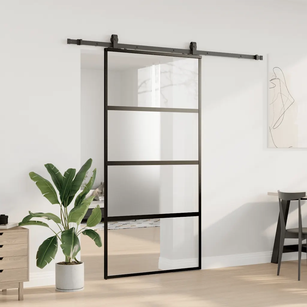 Porta Scorrevole Ferramenta Nera 102,5x205 cm Vetro Temperato