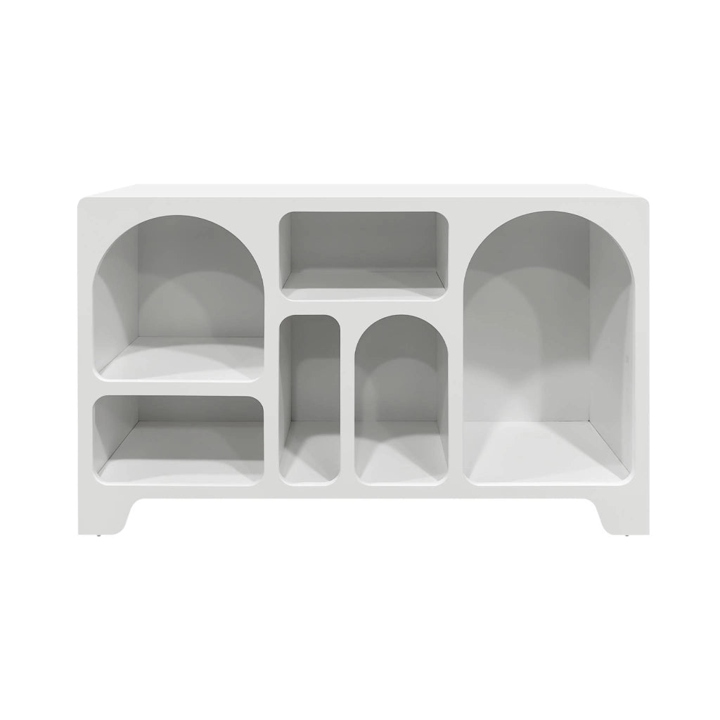 Credenza organica a 6 scomparti effetto legno, 120cm, bianco