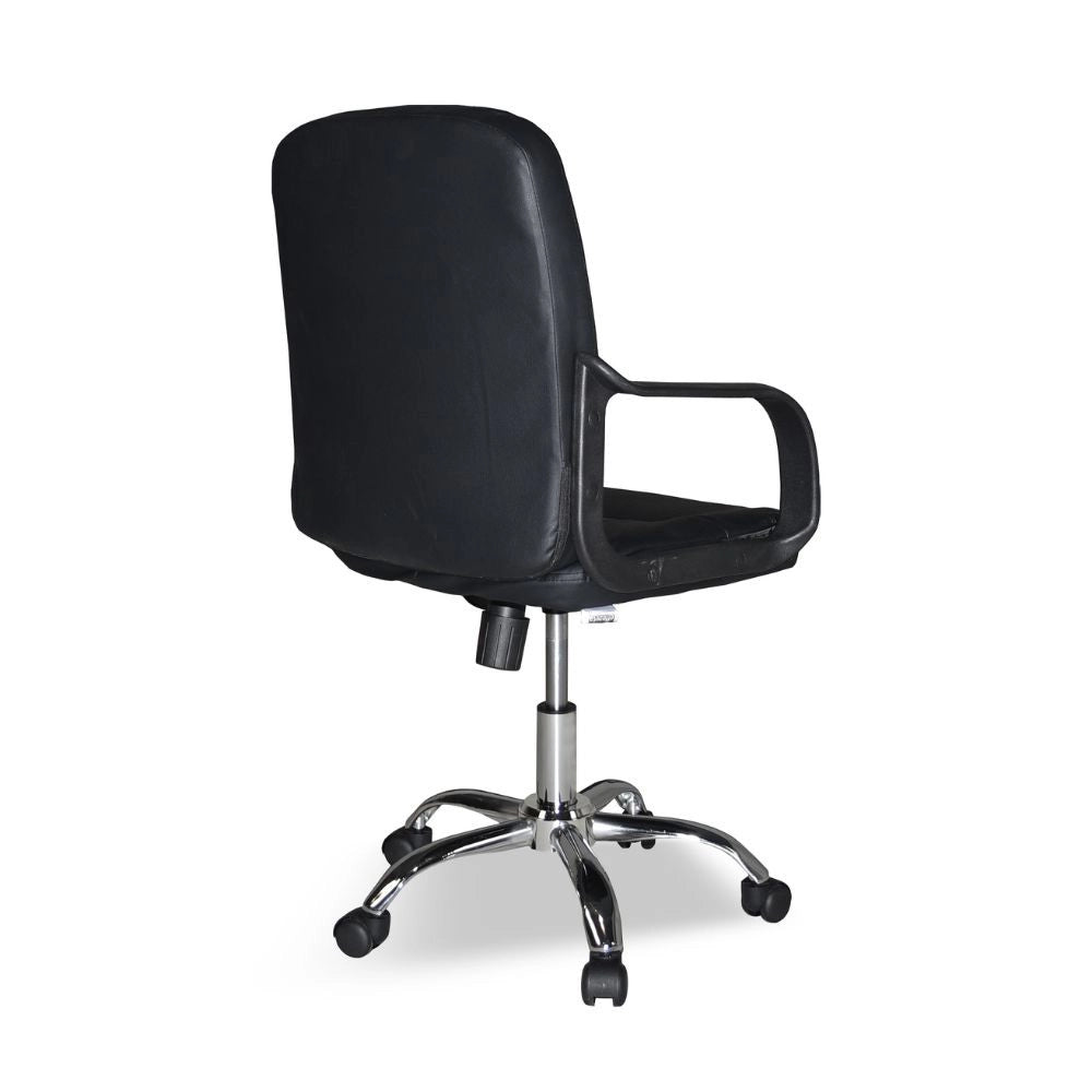 Poltrona da ufficio PC116P in ecopelle nera e base cromata con ruote