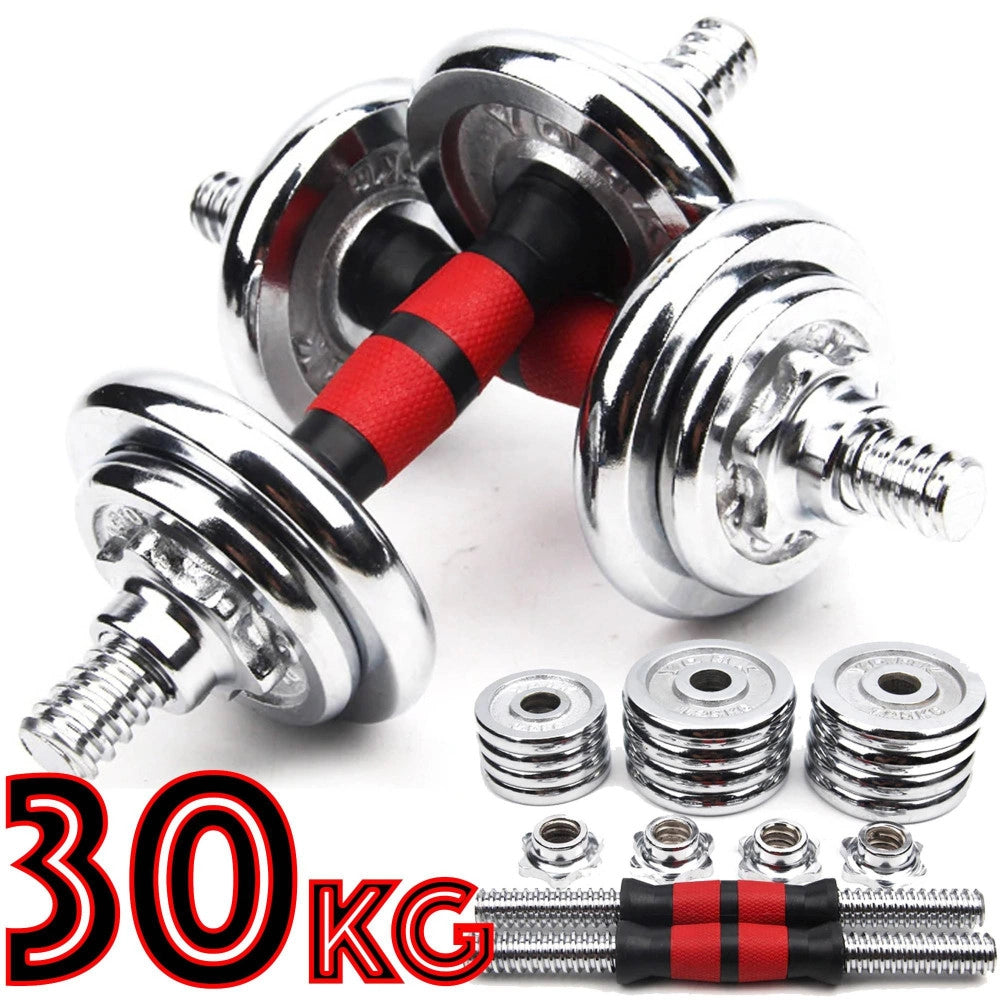 Trade Shop - Set Manubri Componibili Pesi Regolabili Palestra Dumbbell In Acciaio 30 Kg Tot -