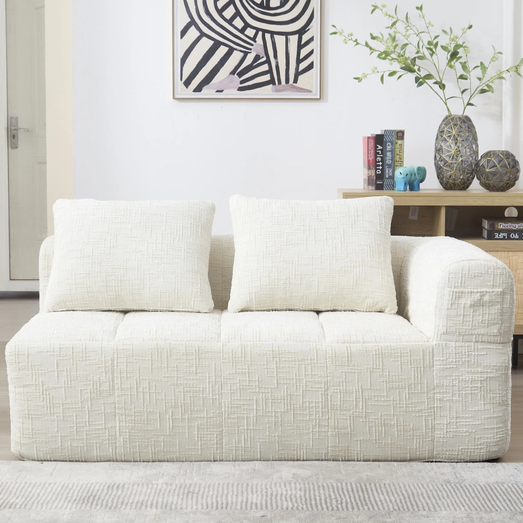 OKWISH Divano Chaise Longue 2 Posti, con Tasche Laterali, Cuscino Incluso e Seduta Imbottita, Ciniglia, Beige