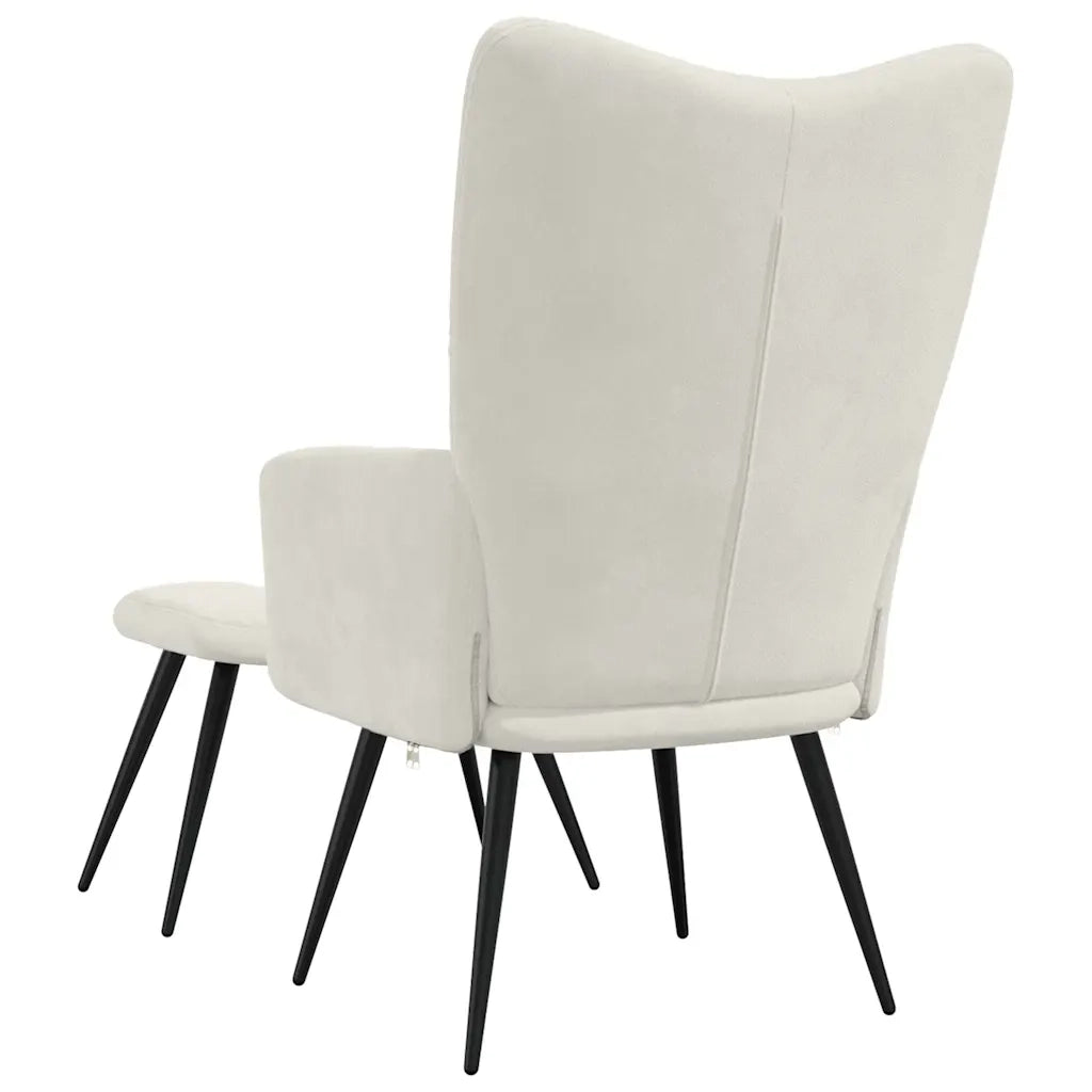 Divano Sedia-Poltrona Relax con Poggiapiedi Bianco Crema in Velluto 698968