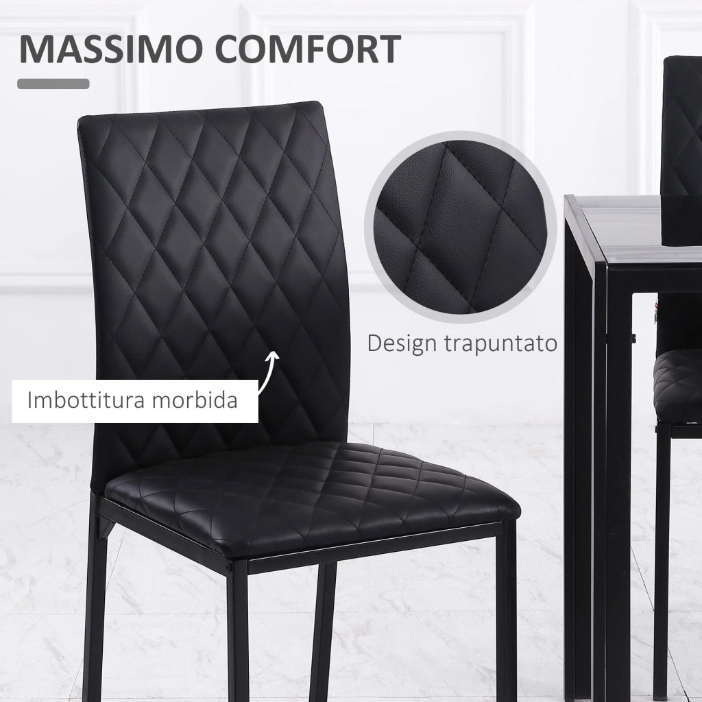 Set 4 Sedie da Pranzo in Finta Pelle Effetto Diamantato Nero