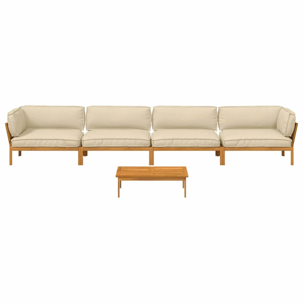 Set di divani con cuscino 5 pcs Beige Legno di Acacia Massello 3418567